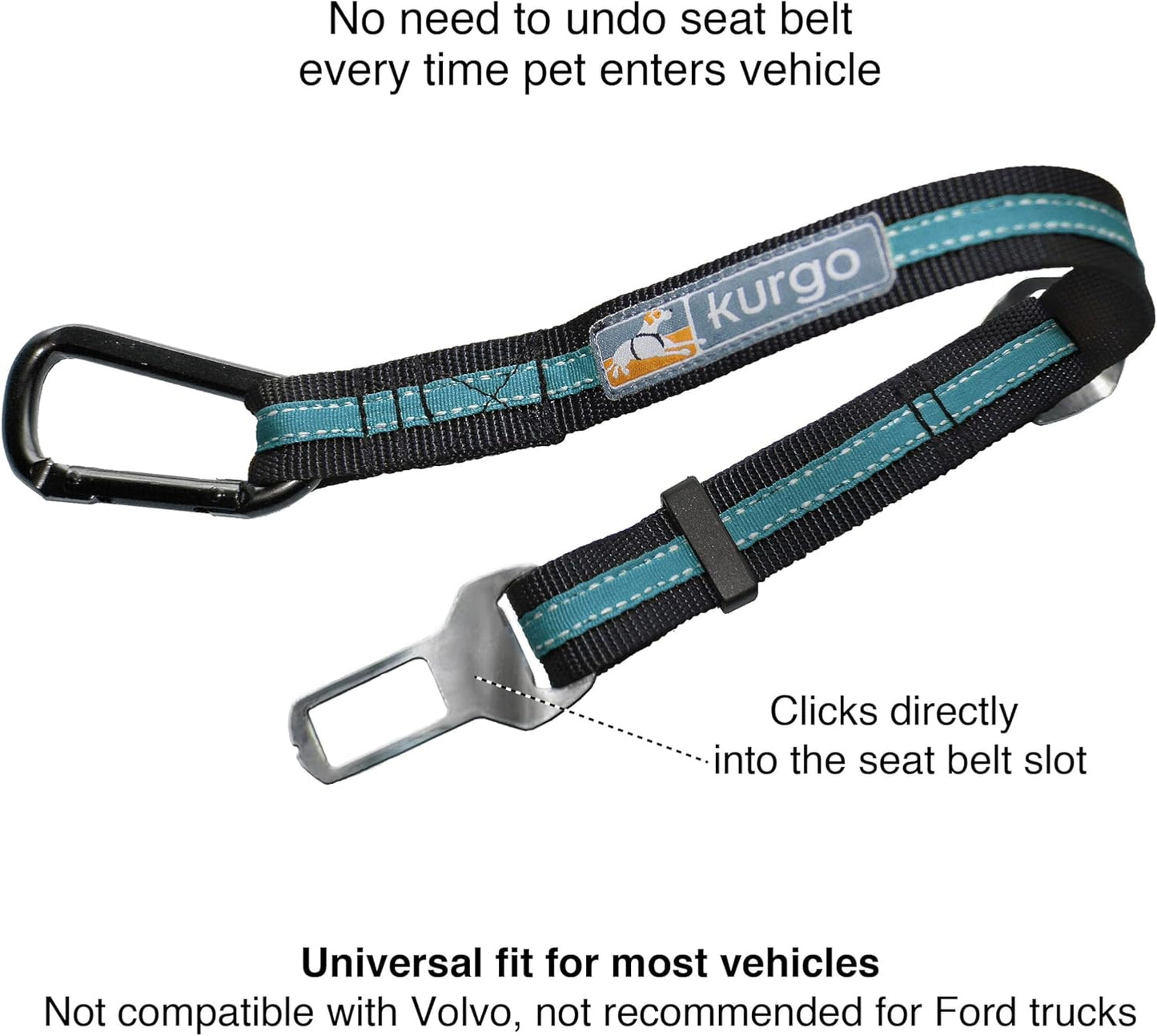 Direct to Seatbelt Tether, Coastal Blue | Car Tether for Dogs, Clips Directly to Seatbelt, Prevents Distracted Driving, Adjustable Length, Universal Fit-Excludes Volvo